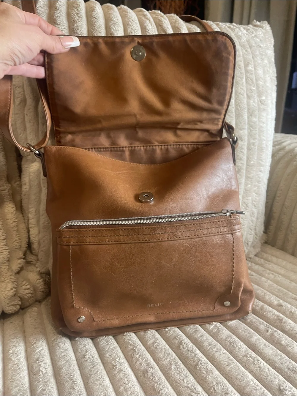 Relic By Fossil Evie Brown Faux Leather Flap Crossbody Bag Shoulder Purse